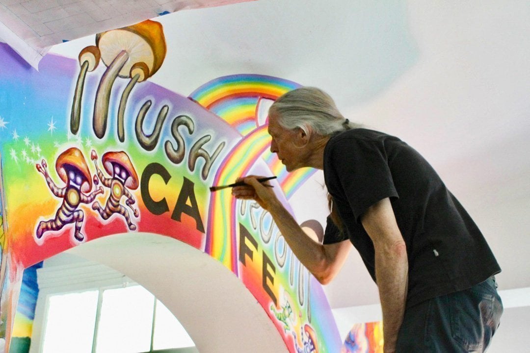 Alex Grey painting Mushroom Cafe mural